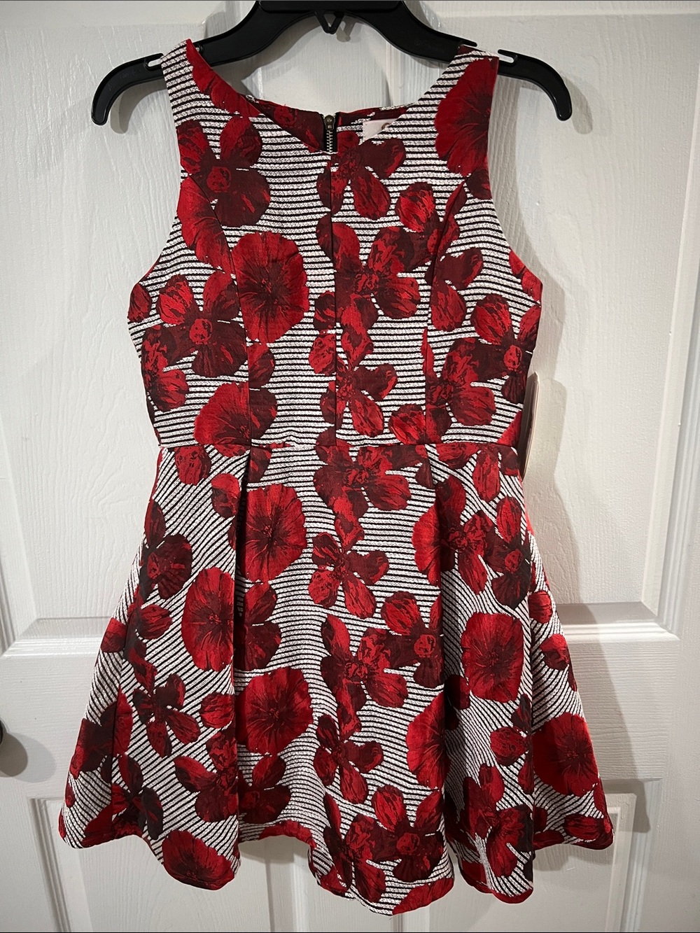 GB girls Red Floral Striped Fit & Flare Dress